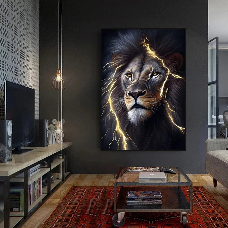 Quadro decorativo Black and Golden Light Lion Frame