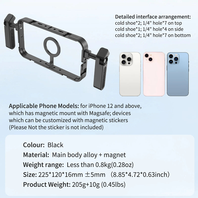 Ulanzi MG-001 Filmaker Hold Cage For iPhone 16 15 14 Pro Max Magsafe with Dual Handle Aluminum Case Stabilizer for Video Record