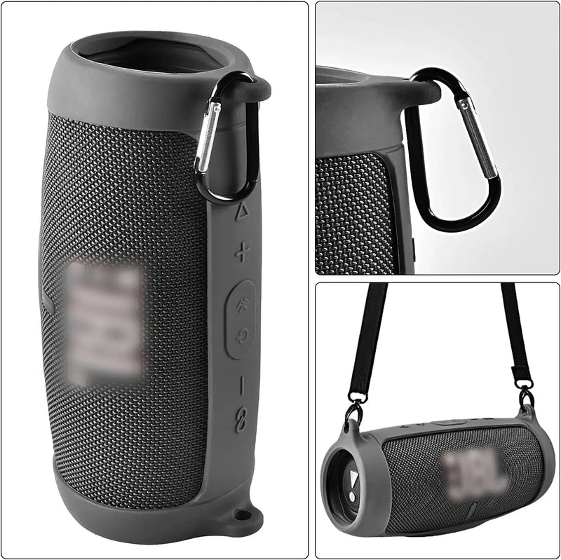 Silicone Case Cover for JBL Charge 5 Bluetooth Speaker, Travel Carrying Protective with Shoulder Strap and Carabiner