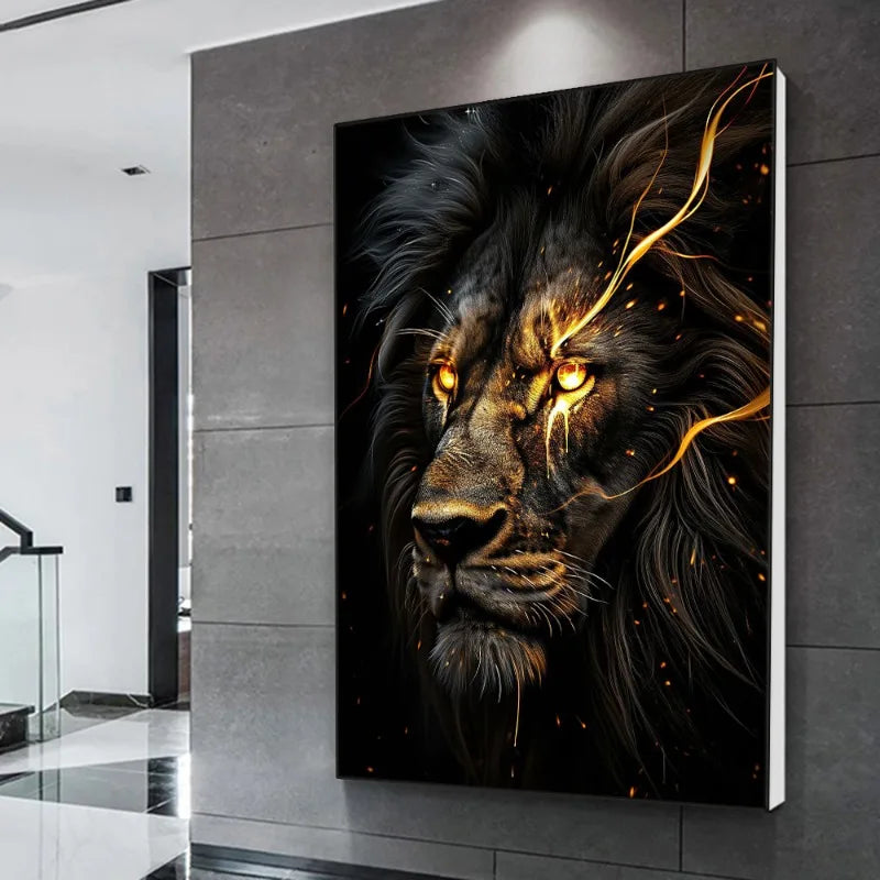 Quadro decorativo Black and Golden Light Lion Frame