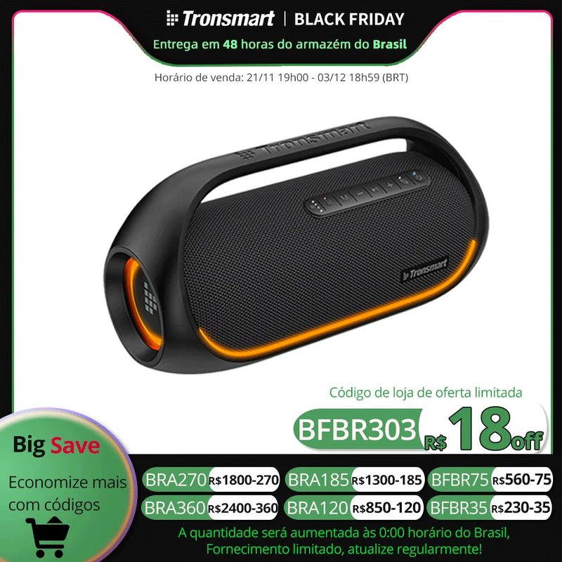 Tronsmart Bang Speaker 60W Bluetooth Speaker with Lossless Hi-Res Audio, Heavy Bass, App Control, Portable Handle, for Party