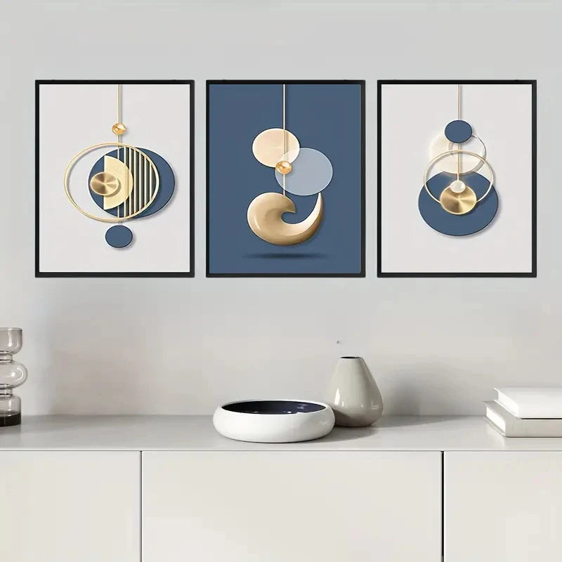 Quadro decorativo 3pcs Canvas Poster Modern Art Golden Blue