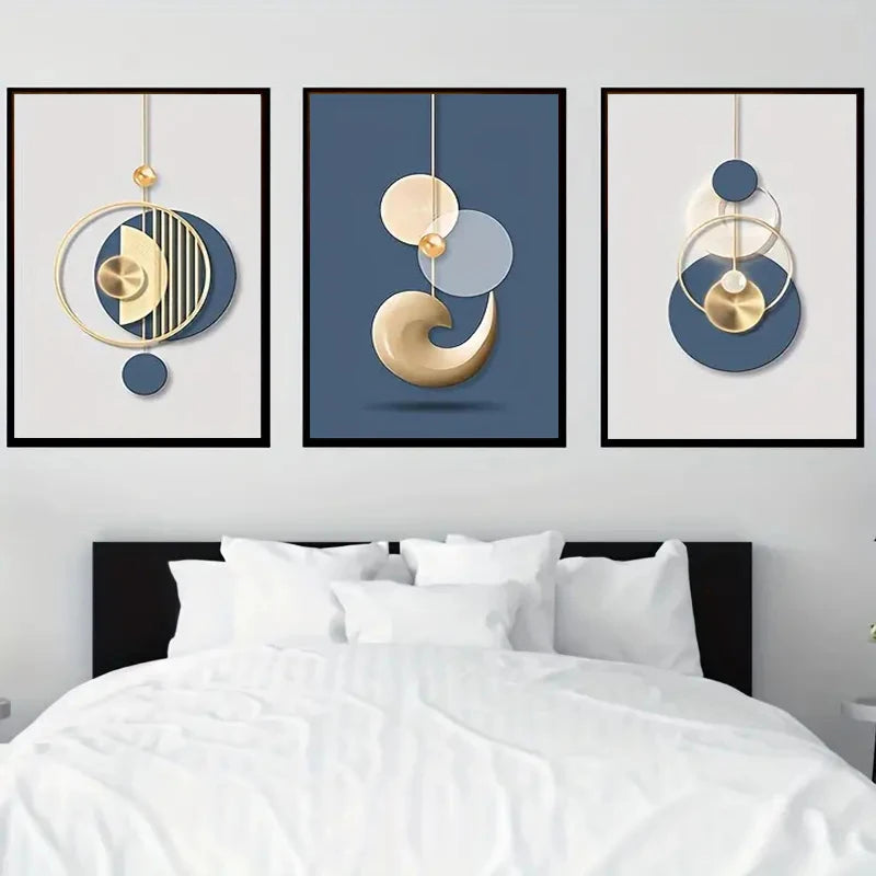 Quadro decorativo 3pcs Canvas Poster Modern Art Golden Blue