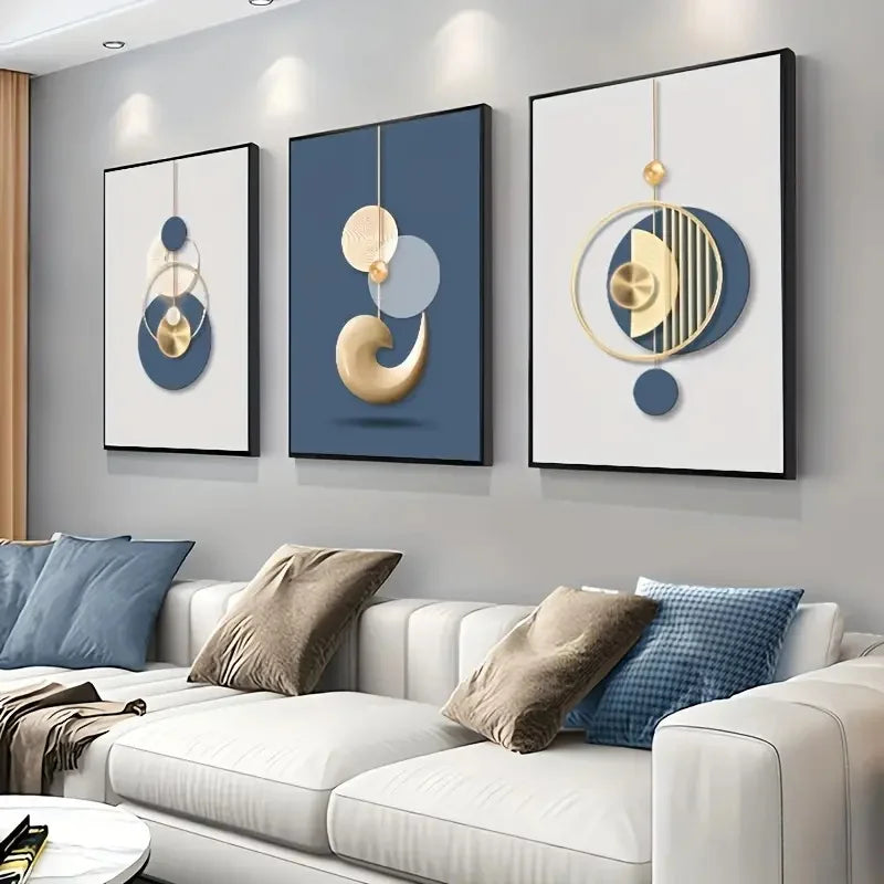 Quadro decorativo 3pcs Canvas Poster Modern Art Golden Blue