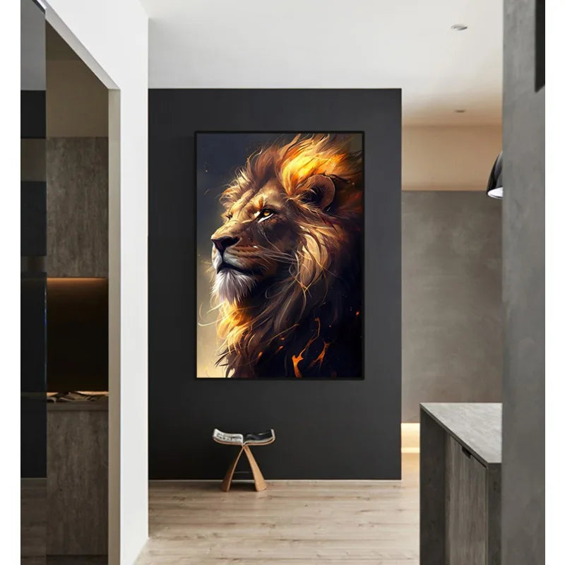 Quadro decorativo Black and Golden Light Lion Frame